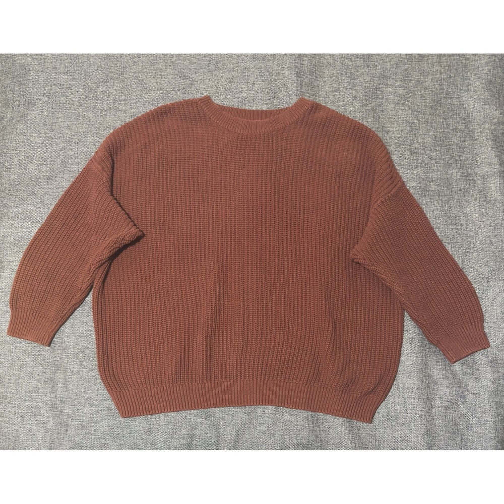 Sonoma Womens 3X Sweater Brown Shaker Stitch Crewneck Cotton Blend